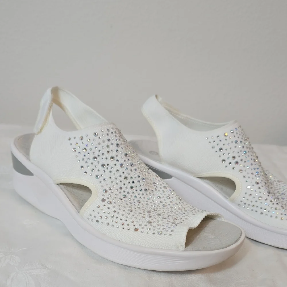 Bzees White Rhinestone Slip-On Slingback Sandals - Picture 6 of 16